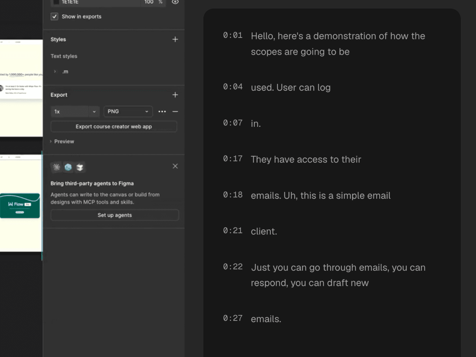 An AI-generated transcript panel next to a Qumra video